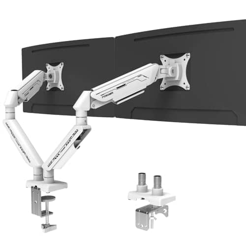 Fydeamer Dual Monitor Arm for 17-35 inch Monitor up to 11kg, Adjustable Gas Spring Monitor Stand, Full Motion Computer Monitor Mount, LED/LCD Display Arm with VESA Pattern 75x75/100x100 Dual Arm White