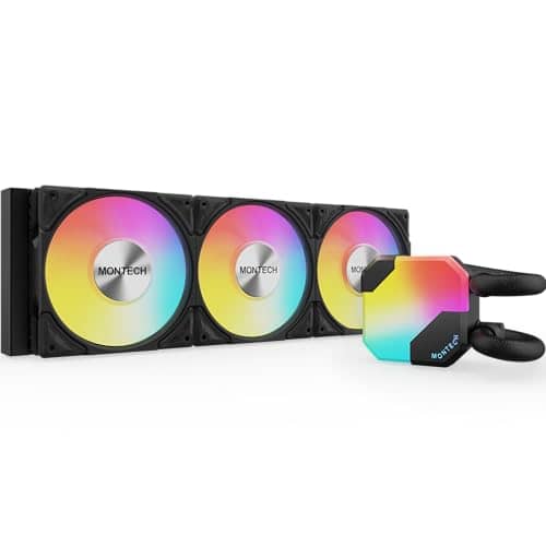 Montech HyperFlow ARGB 360mm-AIO CPU Liquid Cooler-for Intel LGA 1700/1200/15X/2066, AMD AM3/AM4/AM5 Sockets-Enhanced 3100RPM Water Pump Design-3x 120mm High-Performance PWM 4 Pin Fans-Black