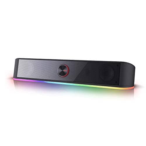 Redragon GS560 RGB Desktop Soundbar, 2.0 Channel Computer Speaker with Dynamic Lighting Bar Audio-Light Sync/Display, Touch-Control Backlit with Volume Knob, USB Powered w/ 3.5mm Cable (Black)