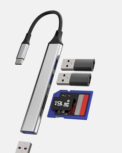 USB C Hub Macbook Adapter Port(5in1)USB3.0 Multiport Cable Laptop TF SD Card Reader for Apple Docking Station for IPad Air Dongle for IPhone 16 15 Pro Max Thunderbolt Accessorie Compatible for Samsung