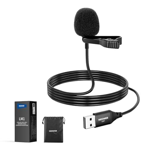 Neewer USB A Lapel Microphone, Plug & Play Mini Omnidirectional Clip On Lavalier Mic 2m Cable for USB 2.0 Mac Windows PC Laptop Computer YouTube Skype Podcast Gaming Vlog Video Conferencing, LM1