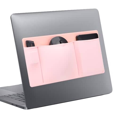 Realand Laptop Case with 3 Compartments for Mouse and Hard Drive Adhesive Holder Elastic Sleeve for External Portable SSD Phone USB Cable Pen Pink