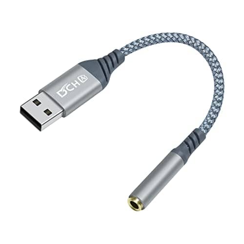 DCHAV USB to 3.5mm Audio Adapter Microphone Headphone Jack External Sound Card AUX USB Type A to 3.5 mm Cable 4 Pole TRRS Female Interface Line Control for PC Laptop Desktop Speaker Headset, Grey