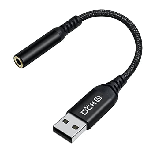 DCHAV USB to 3.5mm Jack Audio Adapter Headphone Microphone External Sound Card AUX USB Type A to 3.5 mm Cable 4 Pole TRRS Female Interface Line Control for PC Laptop Speaker Headset PS4 PS5, Black
