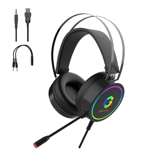 GAMEON Thunderstrike RGB Gaming Headset, Supporting PS4/PS5/XBOX ONE/PC, USB+3.5mm, 50mm Drivers, Omnidirectional Mic, In, Built Controls, PU Ear Cushions, 1.9M Cable, 22Ω Impedance