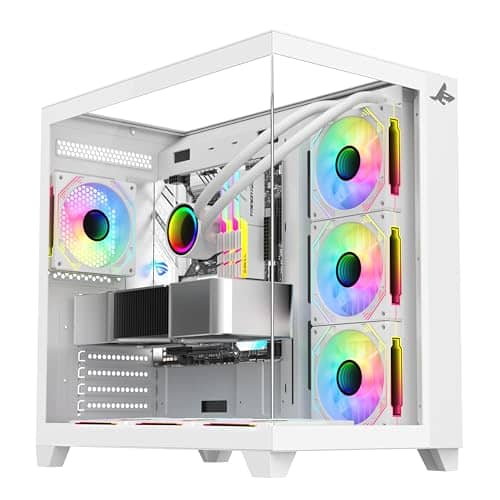 SHARX CASE PROFIN ATX Min-Tower Gaming PC Case (GX700-W), With 7X 120mm Pre-Installed ARGB Fans,Controller,Tempered Glass,Ports Type C*1 / USB3.0 * 1 / USB2.0 * 1 / Buttons Power/Reset).