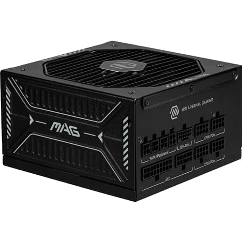 MSI MAG A850GLS PCIE5 Power Supply Unit, 850W, 80 PLUS Gold, ATX 3.1, PCIe 5.1 GPU Support, Native 12V-2x6, Dual-color 12V-2x6 connector, ATX PSU, Embossed Jacket Cables