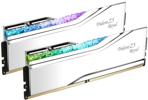 G.SKILL Trident Z5 Royal Series (Intel XMP 3.0) DDR5 RAM 32GB (2x16GB) 6400MT/s CL32-39-39-102 1.40V Desktop Computer Memory UDIMM - Silver (F5-6400J3239G16GX2-TR5S)