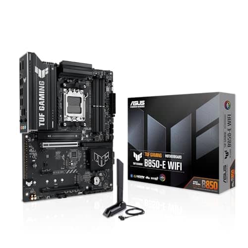 ASUS TUF Gaming B850-E WiFi, AMD ATX Motherboard, 8+2+1 Power Stages, DDR5 Slot, PCIe 5.0 Ready, 3 M.2 Slots, WiFi 6E, Ethernet Realtek 2.5Gb, USB-C 20Gbps, BIOS Flashback and Aura Sync