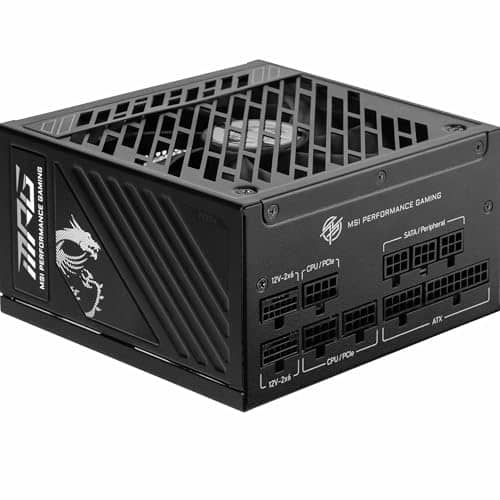 MSI MPG A1000GS PCIE5 Power Supply Unit, 1000W, 80 PLUS Gold, ATX 3.1, PCIe 5.1 GPU Support, Dual-native 12V-2x6, Cables with Dual-color 12V-2x6 connectors, ATX PSU, Embossed Jacket Cables