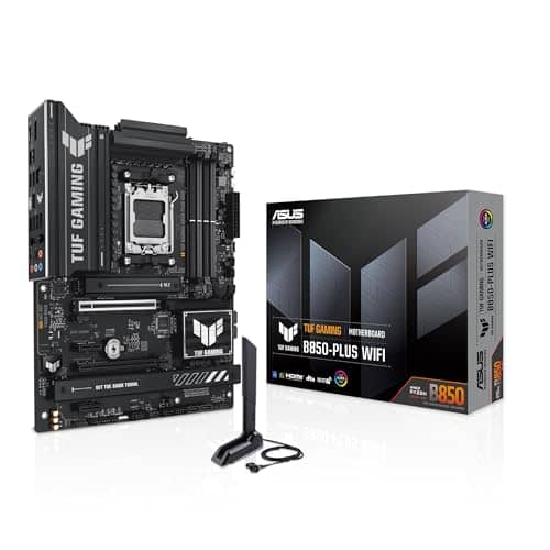 ASUS TUF Gaming B850-Plus WiFi, AMD ATX Motherboard, 14+2+1 Phase Power, DDR5 Slot, PCIe 5.0 Ready, 3 M.2 Slots, WiFi 7, Ethernet Realtek 2.5GB, USB-C 20Gbps, BIOS Flashback and Aura Sync