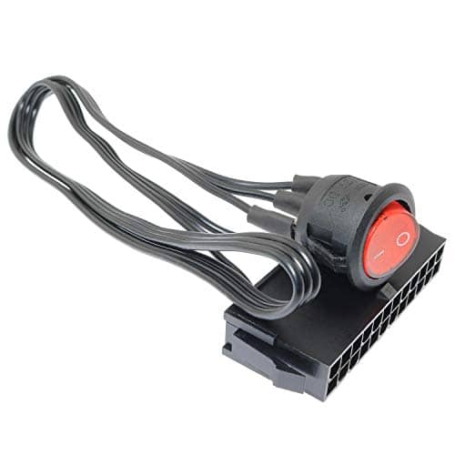 SQXBK 24-Pin Female ATX PSU Power Supply Starter On/Off Switch Jumper Bridge with Braided Cable and Red Light
