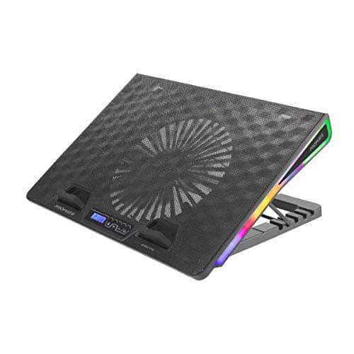 Vertux Gaming Laptop Cooling Pad, Foldable 17 Inch Laptop Cooler Fan Stand with Adjustable Height, Small LCD Screen, Dual USB Port, Built-In Controls and Smart LED Illumination, Arctic