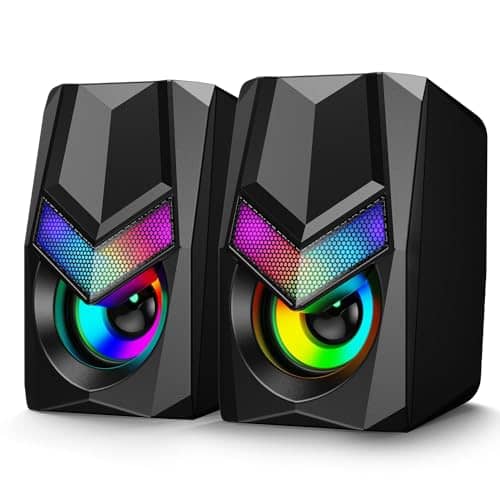 Excefore V20 PC Speakers for Desktop, Mini RGB Computer Speakers, USB Powered 3.5mm Aux Portable Gaming, Multimedia for Laptop, Monitor Plug and Play