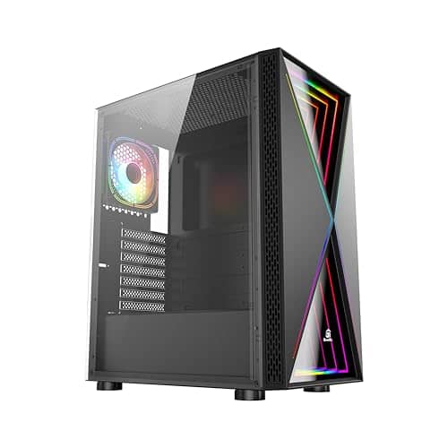 GamerTek Vega Mid Tower ATX PC Case – Infinity RGB Front Panel, High Airflow Design, 1 x ARGB Fan Included – Black