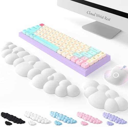 2PCS Cloud Wrist Rest Keyboard,Memory Foam Keyboard Palm Rest,Lightweight with Non-Slip Base for Typing Pain Relief,Ergonomic Keyboard Pad with Wrist Support for Home,Office,Computer,Laptop,Gaming,Mac