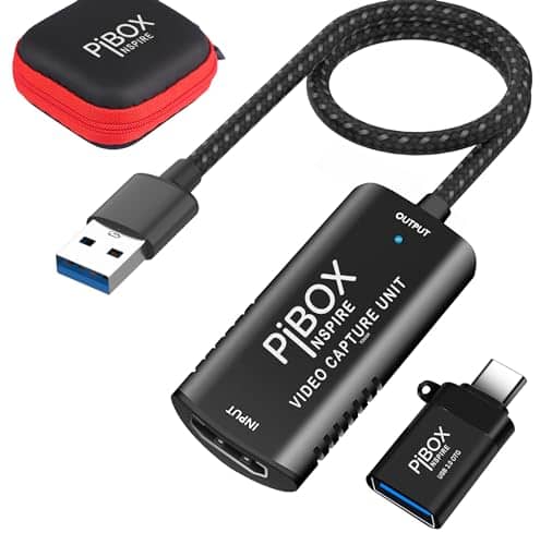 pibox India Video Capture Card, Braided Tough, 4K HDMI to USB 3.0 Game Capture Device Aluminium Windows Android Mac,HD 1080P Audio Video Card Live Streaming Gaming, Teaching Live Broadcasting