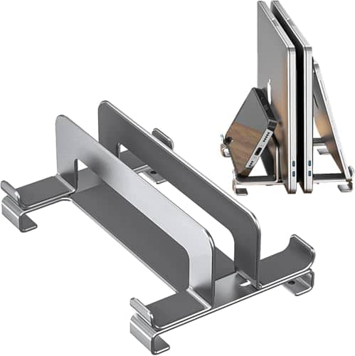 Metal Vertical Laptop Stand – Adjustable Desktop Dock for Laptops Up to 17.3 Inches, Compatible with MacBook, Surface, Chromebook, Gaming Laptops, Silver
