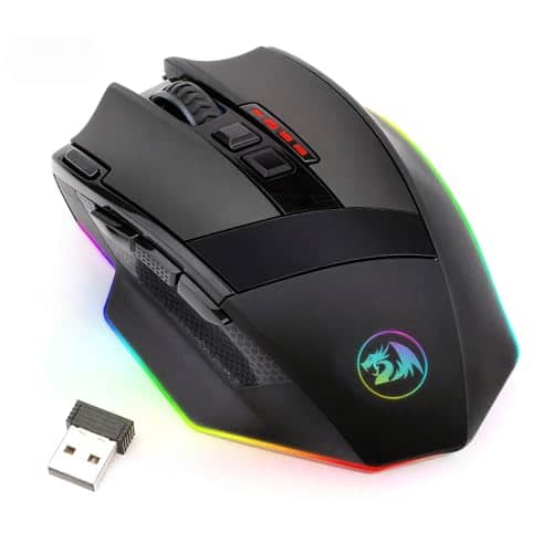 Redragon M801 PC Gaming Mouse LED RGB Backlit MMO 9 Programmable Buttons Mouse with Macro Recording Side Buttons Rapid Fire Button for Windows Computer Gamer (Wireless, Black)