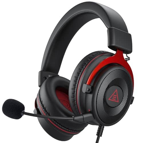EKSA Gaming Headset, PS4 Headset Wired Gaming Headphones With Noise Cancelling Mic, Over-Ear Computer Headset Compatible With PS5/PS4/PC/Xbox One/Laptop (Red)