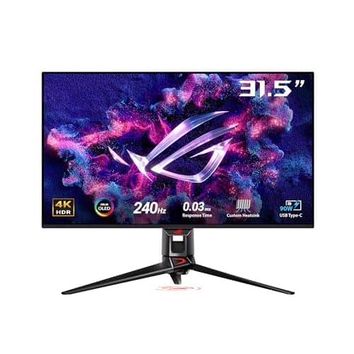 ASUS ROG Swift OLED PG32UCDM gaming monitor ― 31.5-inch 4K QD-OLED panel, 240Hz, 0.03ms (GTG), G-SYNC compatible, custom heatsink, graphene film, uniform brightness,99% DCI-P3, True 10-bit, 90W Type-C