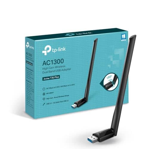 TP-Link USB WiFi Adapter for Desktop PC, AC1300Mbps USB 3.0 WiFi Dual Band Network Adapter with 2.4GHz/5GHz High Gain Antenna, MU-MIMO, Windows 10/8.1/8/7/XP, Mac OS 10.9-10.15(Archer T3U Plus) Black