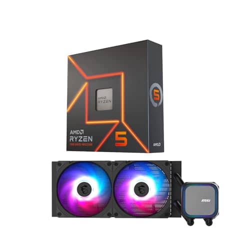 Micro Center CPU AIO Combo AMD Ryzen 5 7600X Desktop Processor with Liquid Cooler for AIO MSI MAG Coreliquid A13 240 ARGB CPU 240mm Radiator Compatible with LGA 1700/1851 / AM5/AM4