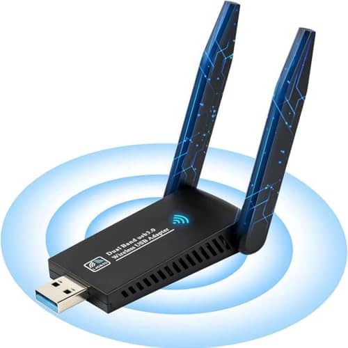 USB WiFi Adapter, 1300Mbps 5dbi WiFi Receiver 802.11 Dongle with High-Performance 5Ghz/2.4Ghz Dual Band Antenna for Desktop PC Laptop Tablet, Supports Windows XP/7/8/10, Mac OS X