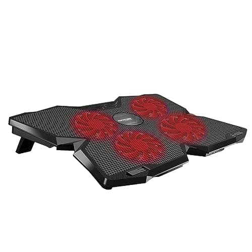 Promate Gaming Laptop Cooling Pad, Ergonomic High-Speed with 4 Silent Cooling Fan, Adjustable Height, LED Speed Display, Cable Organizer and Anti-Slip Grip for Laptops up to 17 Inch, AirBase-3 Black