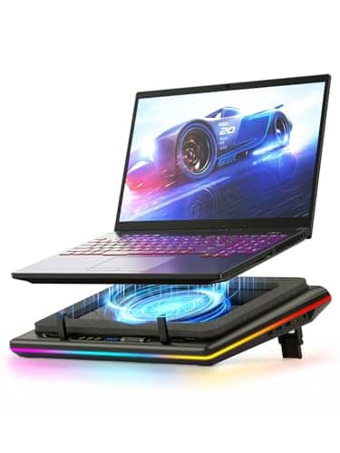 llano RGB Laptop Cooling Pad with Powerful Turbofan, Gaming Laptop Cooler with Infinitely Variable Speed,Touch Control,LCD Screen,Seal Foam for Rapid Cooling Laptop15-19in