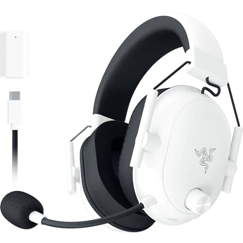 Razer BlackShark V2 HyperSpeed Wireless Esports Gaming Headset: Noise Isolation, 2.4 GHz Wireless, Bluetooth, USB, For PC, Xbox Series, PS4, PS5, Nintendo Switch, Wideband Mic – White Edition