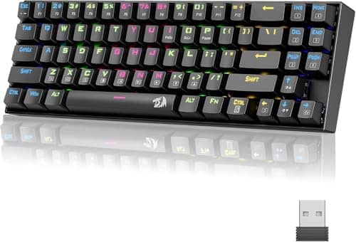 Redragon K599 Wired/Wireless Mechanical Gaming Keyboard 60% Compact Tenkeyless RGB Backlit Computer Keyboard for Windows PC Gamers (70 Key Red Switch – Black)