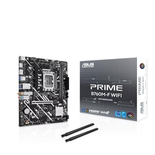 ASUS Prime B760M-F WiFi, an Intel® B760 LGA 1700 Micro-ATX Motherboard with PCIe 5.0, Two PCIe 4.0 M.2 Slots, DDR5, WiFi 6, DisplayPort, HDMI™, SATA 6 Gbps, Front USB 5Gbps Ports, Aura Sync