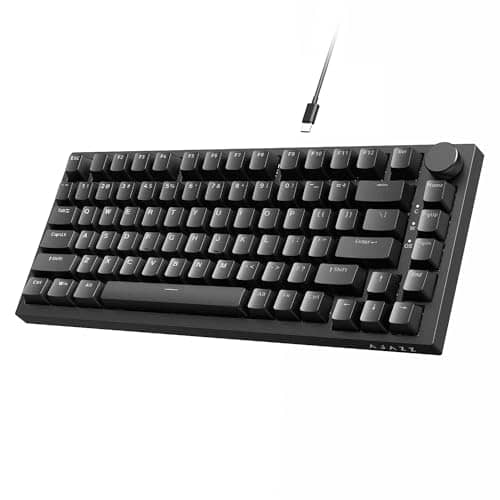 ATTACK SHARK Ajazz AK820 Mechanical Keyboard with with CNC Knob Control,75% Gasket Mount Keyboard and Detachable USB Wired Gaming Keyboard for Wind/Mac,White Light,NKRO,Blue Clicky Switch(Black)