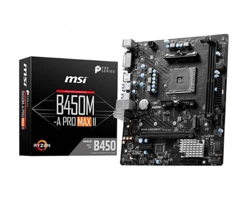 MSI B450M-A PRO MAX II ProSeries Motherboard (mATX, Supports AMD 5000/4000/3000/2000/1000 Series AM4 Processors, M.2, SATA 6G, USB 3.2 Gen 1, DDR4, HDMI/DVI, 2.5Gbps LAN)