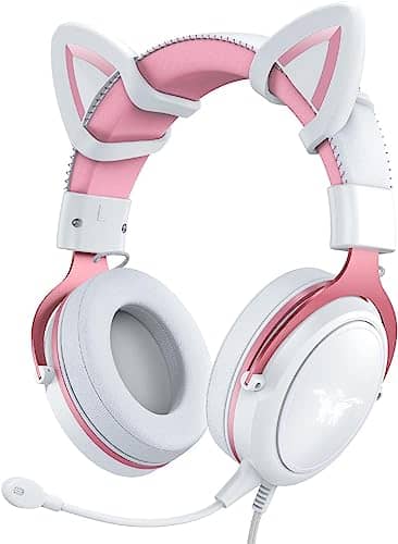 NALACAL Gaming Headset, Cat Ear Wired Over-Ear Headphones with Noise Cancelling Microphone and Surround Sound, LED Backlight for PS4 and PS5, for Xbox One(No Adapter), for PC and Mobile Phone