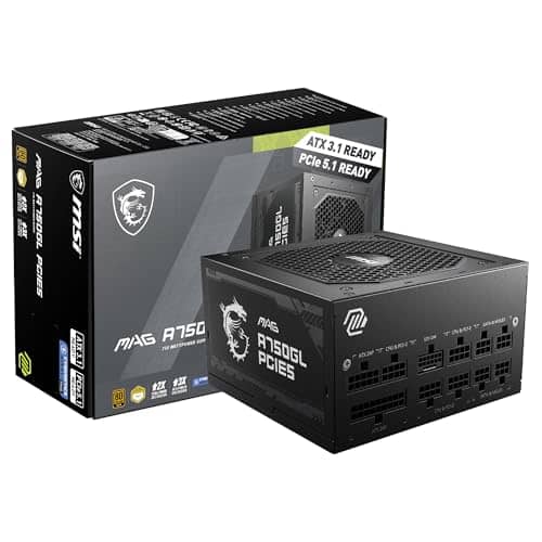 MSI MAG 750W Power Supply 80 Plus Gold - -Native 16 pin Connector Design - -Full Modular Design - 7 Year Warranty -Industrial Level Protection with OVP,OCP,OPP,OTP, SCP, UVP [MAG A750GL PCIE5]