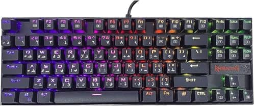 Redragon KUMARA K552-RGB Arabic & English Tenkeyless Compact Mechanical Gaming Keyboard with Tactile Blue Switches - 87 Anti Ghosting Backlit Keys, 19 Lighting Modes - Black (كيبورد قيمنق ميكانيكي)