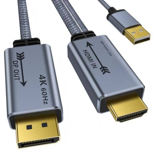 HDMI to DisplayPort Adapter 4K@60Hz - (Male to Female) Converter Cable HDMI to DP 1.2 with USB Power for Monitor, Computer, PS4, High Speed, HDCP2.2 Compatible - 0.65FT/0.2M (Not Bidirectional)