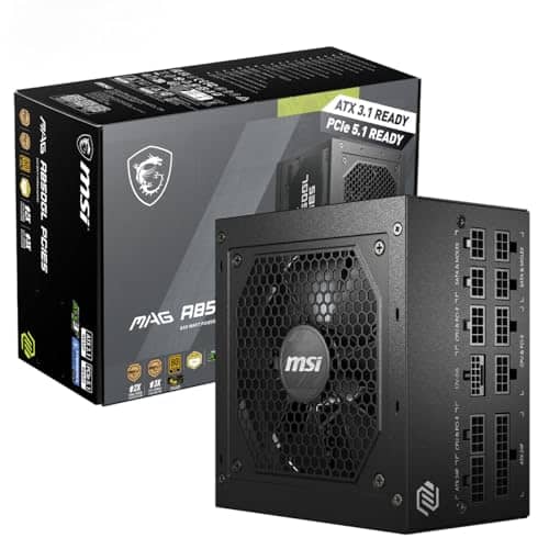 MSI MAG A850GL PCIE5 Power Supply Unit, 850W, 80 Plus Gold, Fully Modular, ATX 3.0, PCIe 5.0 GPU Support, Black Flat Cables, 7 Year Warranty