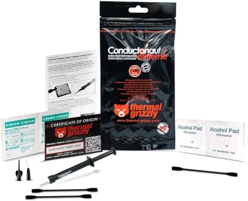 Thermal Grizzly Conductonaut Extreme Thermal Grease - 5 Gram Liquid Metal Thermal Paste for Cooling The CPU, GPU (Conductonaut Extreme 5g Combo) Made in Germany