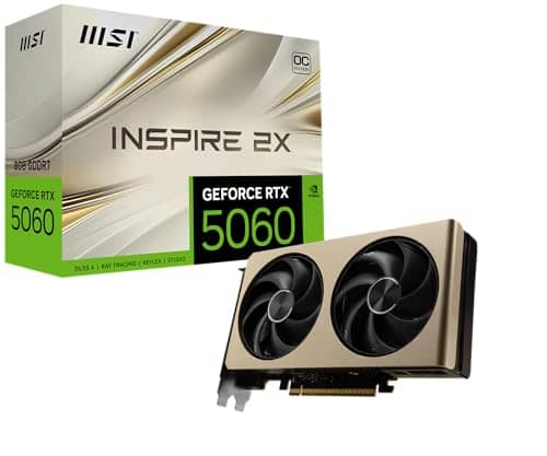 MSI NVIDIA GeForce RTX 5060 8G Inspire 2X OC Gaming Graphics Card GDDR7 128-Bit Boost Frequency up to 2550 MHz, PCIe Gen 5, DLSS 4, DP 2.1 x 3, HDMI 2.1 x 1, SFF Ready