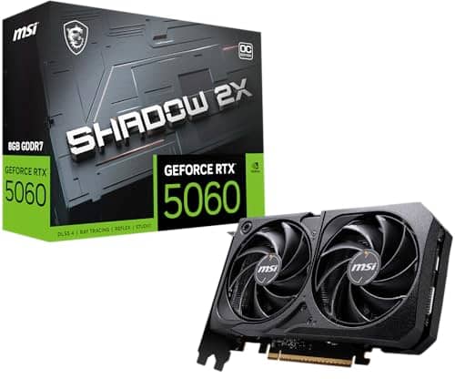 MSI NVIDIA GeForce RTX 5060 8G Shadow 2X OC Gaming Graphics Card GDDR7 128-Bit Boost Frequency up to 2535 MHz, PCIe Gen 5, DLSS 4, DP 2.1 x 3, HDMI 2.1 x 1, SFF Ready