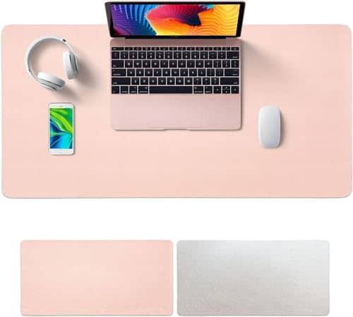 SKY-TOUCH Desk Pad 80x40cm, Leather Computer Mouse Pad Office Desk Mat Extended Gaming Mouse Pad, Non-Slip Waterproof Dual-Side Use Desk Mat Protector (Pink/White)