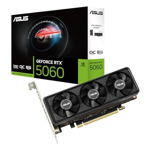 ASUS GeForce RTX5060 OC Edition Graphics Card NVIDIA 8GB GDDR7, 128 Bit, PCIe 5.0, 2x HDMI 2.1, 1x DisplayPort 2.1, Three Axial Fans, GPU Tweak III Software, Black, RTX5060-O8G-LP-BRK