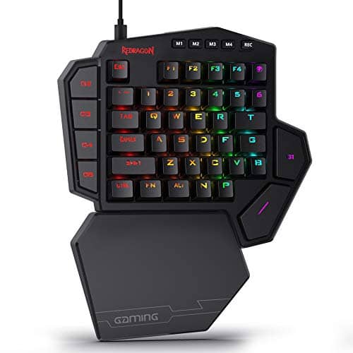 Redragon K585 DITI One-Handed RGB Mechanical Gaming Keyboard, Blue Switches, Type-C Professional Gaming Keypad with 7 Onboard Macro Keys, Detachable Wrist Rest, 42 Keys