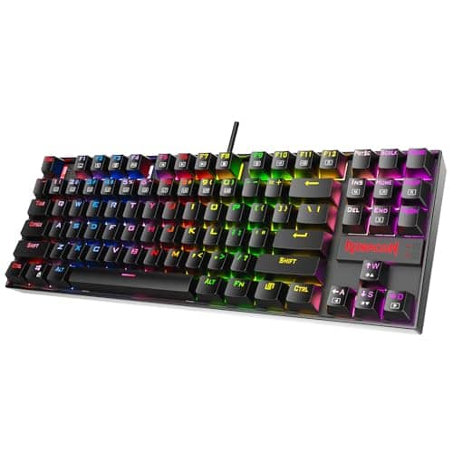 Redragon K552 Mechanical Gaming Keyboard RGB LED Backlit Wired with Anti-Dust Proof Switches for Windows PC (Black, 87 Key Red Switches)