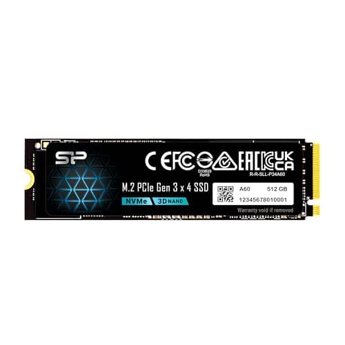 Silicon Power P34A60 512GB NVMe PCIe M.2 SSD, 3D TLC NAND with SLC Cache, Up to 2200MB/s, M.2 2280 Internal Solid State Drive for Desktop Laptop PC Computer