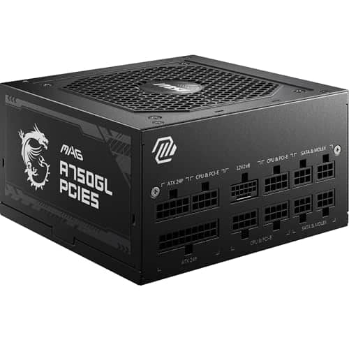 MSI MAG A750GL PCIE5 Power Supply Unit, 750W, 80 Plus Gold, Fully Modular, ATX 3.0, PCIe 5.0 GPU Support, Black Flat Cables, 7 Year Warranty