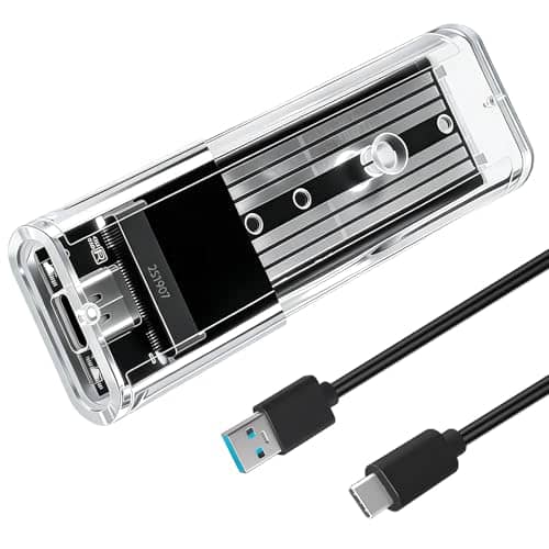 M.2 SATA NGFF USB C SSD Enclosure, Tool-Free M2 SATA Adapter for NGFF 2230 2242 2260 2280 B/B+M Key, M2 USB 3.1 Gen1 5Gbps SSD Drive, Mini External Drive Not NVMe / M-Key